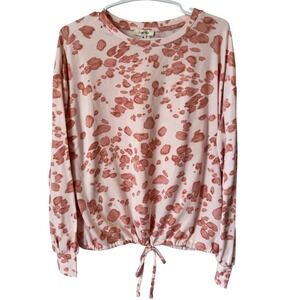 Como Blu Womens Pink Abstract Animal Print Drawstring Tie Front Pullover Top M